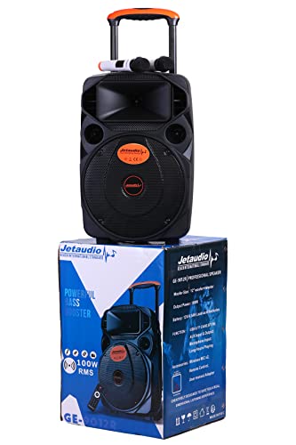 Image of Jetaudio 12 Inch 90 Watt Trolley Bluetooth PA System Karaoke Speaker w / 2 Wireless Mic| 3.5mm Aux Jac & Guitar Input| USB /SD /TF Card + Media Player| Audio Record w /Tweeter| Remote| Integrated Mixer