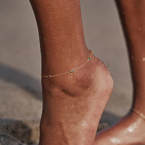 Image of MTMY Gold Anklets for Women 14K Gold Plated Tiny Bead Anklet Colorful Tassel Foot Chain Dainty Adjustable Cute Summer Beach Boho Anklets Jewelry Gift