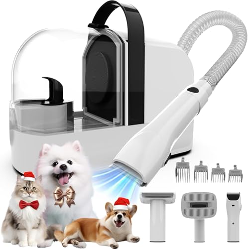 犬用バリカン 12000Pa 超強力吸引 グルーミングと掃除機が一体式 抜け毛を自動吸引、3段階調整 静音 犬 猫 バリカン、多機能グルーミングキット 犬 猫美容器、換毛期対策（PG10） (ブラック)の商品画像（Amazon）