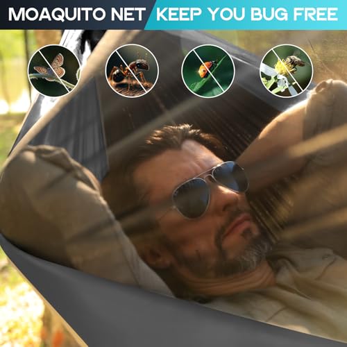 Image of Camping Hammock Mosquito Net,Double & Single Portable Hammocks Hammocks with 2 Tree Straps,Hammock Tent for Travel Camping,Camping Accessories for Indoor Outdoor Hiking Backpacking Backyard Beach
