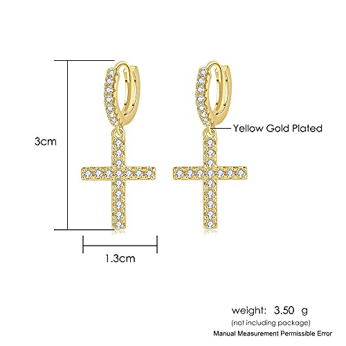 Tkmira Small Cross Earrings Women Men Hypoallergenic 14K Gold/Silver Plated Cubic Zirconia Dangle Hoop Earrings(Cross1,Silver) #TOP2
