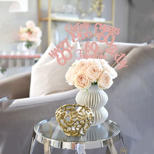 Image of 15 PCS 60th Birthday Centerpiece Sticks Sixty Happy 60 Vintage 1966 Table Flower Centerpieces Sticks Cheers to 60 Fabulous Floral Decorations 60th Birthday Party Centerpieces Supplies Rose Gold