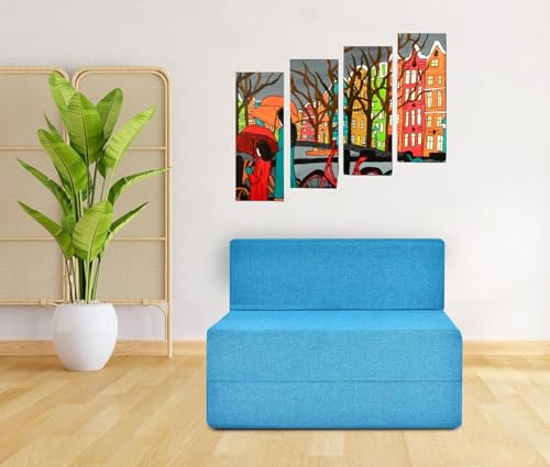 Image of Convertible Sofa Chair Bed, 3-in-1 Sleeper Chair with Foldable Design, Modern Upholstered Lounge Accent Chair, Space Saving Single Sofa Bed for Living Room, Bedroom & Small Spaces (Blue (FA088))