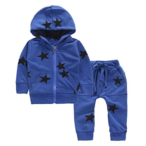 Baby Girls Boys 2Pcs Outfits Clothes Set for 1-6T Little Kids Toddler Stars Print Hoodie Hooded Pullover Tops+Pants(Blue,2-3 Years)