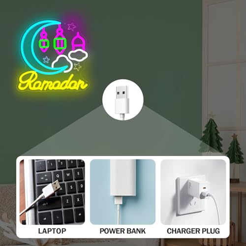 Ramadan Neon Sign Dimmable Moon Castle Neon Sign for Wall Decor Festival Light Sign led Window Light for Bedroom, Happy Lantern Light up Sign for Home, Holiday Party by YvuYamg - Image 5