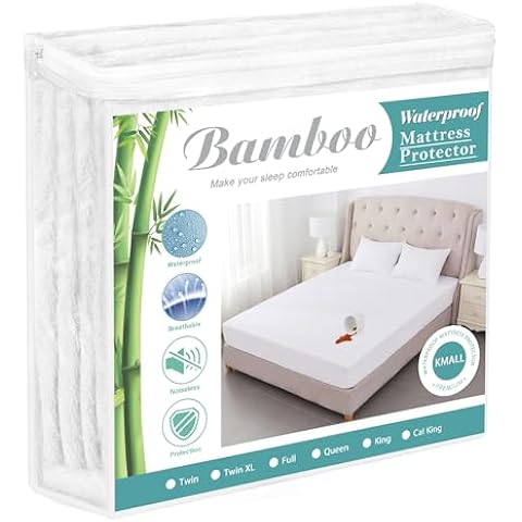 Queen Size Cooling Waterproof Mattress Protector Pad Cover,Bamboo Terry Top Breathable Fitted Sheet Style Deep Pocket-Noiseless,Vinyl,PVC Free,Matressprotector Queen for Pets Kids Adults