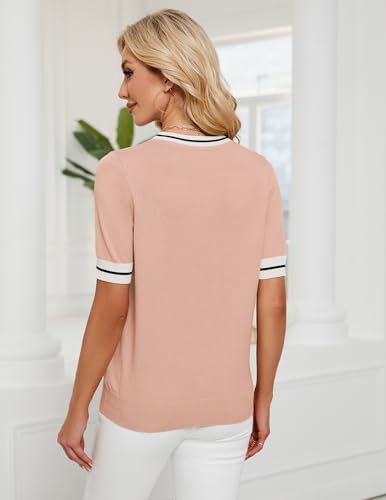 Image of Libsorge Womens Lightweight Cute Bow Tie Sweater Spring 2026 Business Casual Outfits V Neck Short Sleeve Tops