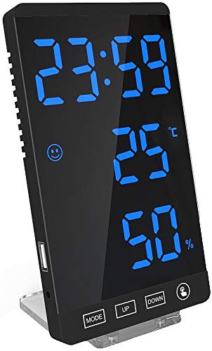 ZUSERIS LED Numérique Réveil,Miroir Digital Réveil Clock avec Chargement USB, Luminosité Réglable à 4 Niveaux, Fonction Snooze,Température et Humidité,12/24H,Opération Simple