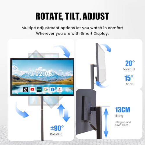 Image of 32 Inch Smart Portable TV on Wheels,FHD Touch-Screen-Monitor,Wireless RollableTV, 8G RAM,128G Storage,Built-in 6-8H Battery,Android 14,Full Swivel Rotation,Remote Control (Grey)