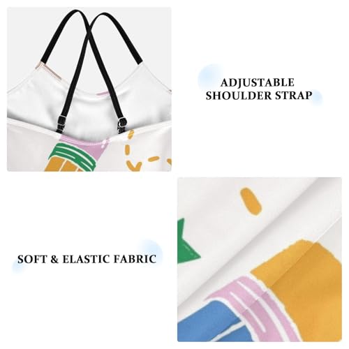 Girls One Piece Swimsuits Colorful Cute Pencils Pattern Sport Halter Swimwear Beach Bathing Suit,7-8T3