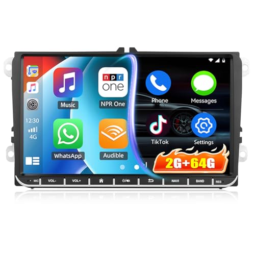 SIXWIN 2G+64G Android Car Stereo for VW Seat Golf Passat Jetta Beetle Tiguan Touran EOS with Carplay Android Auto 9 inch Touchscreen with GPS Navigation WiFi 26UI Bluetooth FM Backup Camera
