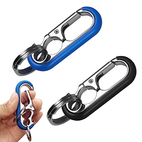 Wapsat Keychain For Men - Bottle Opener Keychain With 2 Rings, Quick Release, Zinc Alloy, Black - Perfect Car Keychain (Black+Blue) #TOP5