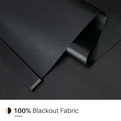 Image of Cordless Blackout Roller Shades, Free-Stop Window Shades Pull Down, Room Darkening Thermal Insulated Fabric Roller Blinds for Indoor Windows Bedroom Office (Black, 47 inch W x 72 inch H)