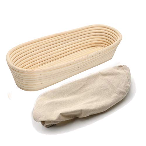 14 inch Long Banneton Bread Proofing Basket, BetterJonny Artisan Bread Dough Proofing Rattan Basket +Liner Combo for Professional and Home Bakers