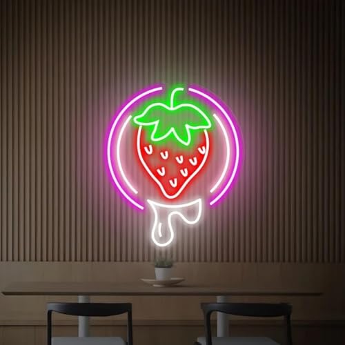 Image of Strawberry Neon Sign Fruit Neon Light USB Dimmable neon Restaurant Bar Club Home Wall Decor Gift, Strawberry Lover, Drink Led light for Wall Decor, Party, Christmas, Wedding, Kawaii art