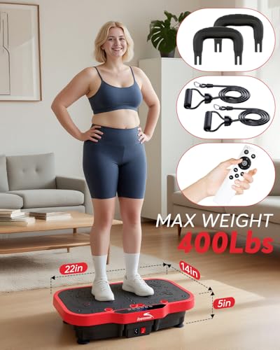 Image of Vibration Plate Exercise Machine, 8000 Vibrations /min Adjustable Fitness Platform, 400 Lbs Capacity Whole Body Workout Extra Large Size Platform with Bluetooth for Weight Loss, Women & Men