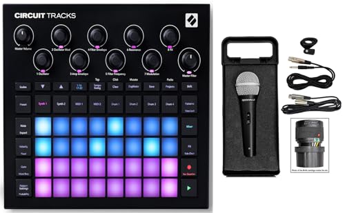 Audiosavings Bundle: Novation Circuit Tracks MIDI USB Rechargeable Groovebox w/Synths/Drums/Sequencer Bundle with Rockville RMC-XLR High-End Metal DJ Handheld Wired Microphone Mic w 2 Cables (2 Items)