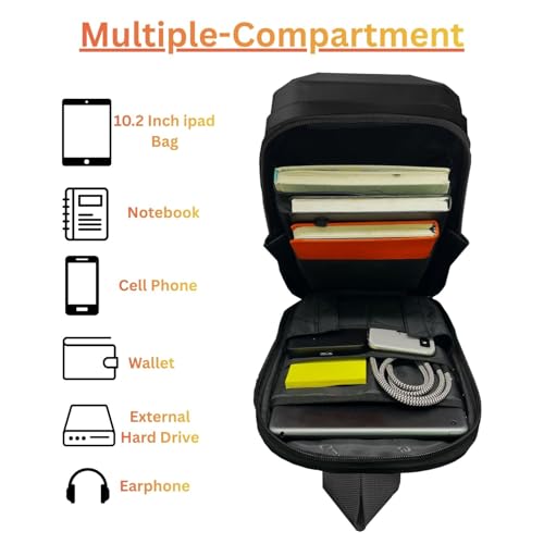 Image of Tukzer ABS Hard Shell Sling Bag Aliens Series 180Open Crossbody Side Shoulder Bag for Mens, Women, Office,Travel,Everyday Mini Backpack for iPad,Tablet,Smartphone,Charger,Headphone,HDD,Camera(02-BLK)