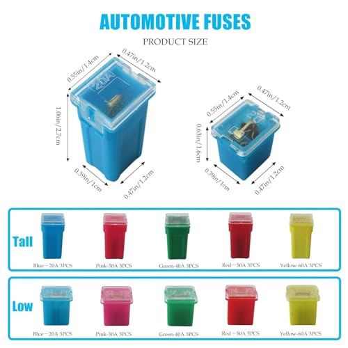 Kit actualizado de 30 fusibles para automóvil JURENGUDF con fusibles altos y de bajo perfil miniatura 6