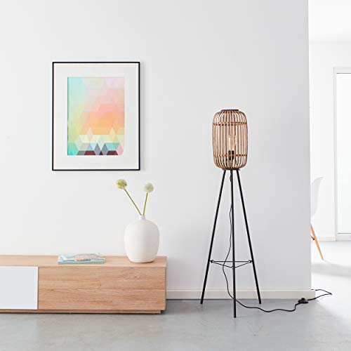 Lámpara de pie decorativa de 3 piezas, estilo natural, 1 bombilla E27 máx. 40 W, de metal/ratán en negro/marrón claro