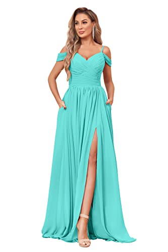 BOLENSYE Bridesmaid Dresses for Wedding Black Chiffon Ruched A Line Formal Gown with Pockets Wrap Slit Evening Dress US0