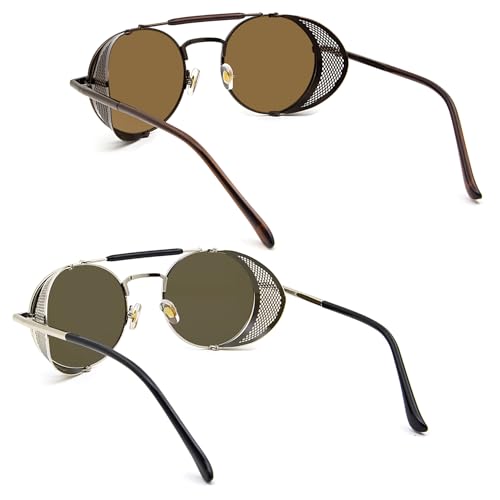 Image of RONSOU Steampunk Style Round Vintage Polarized Sunglasses Retro Eyewear UV400 Protection Matel Frame