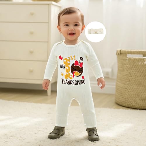Infant Baby Girl Thanksgiving Outfit Jumpsuit My First Thanksgiving Turkey Print Onesie Romper Bodysuit Newborn Fall Clothes4