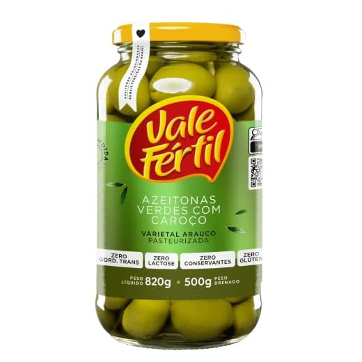 Azeitona Verde em Conserva com Caroço Vale Fértil Vidro 500g