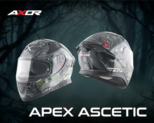 Image of Axor Apex Ascetic Motorcycle Helmet | Triple Certified (ISI /DOT /ECE) | Bold Monkey Graphic, Anti-Scratch Visor, Lightweight & Safe Design for Street and Touring Riders- Stone Black Grey, Size: XL