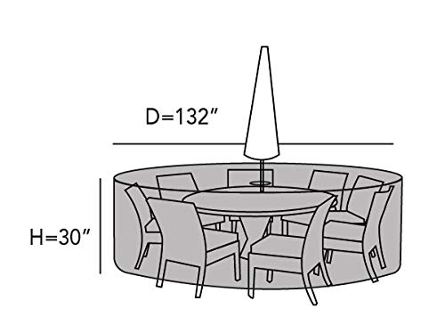 Covermates Round Dining Table/Chair Set Cover - Premium Polyester, Weather Resistant, Drawcord Hem, Center Hole for an Umbrella, Patio Table Covers, 132DIAMETER x 30H, Clay