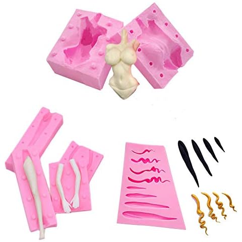 WonDerfulC 4 moldes de silicona para fondant, brazos y piernas para el cabello y cuerpo humano, modelo femenino, molde para fondant, jabón para tartas Cover
