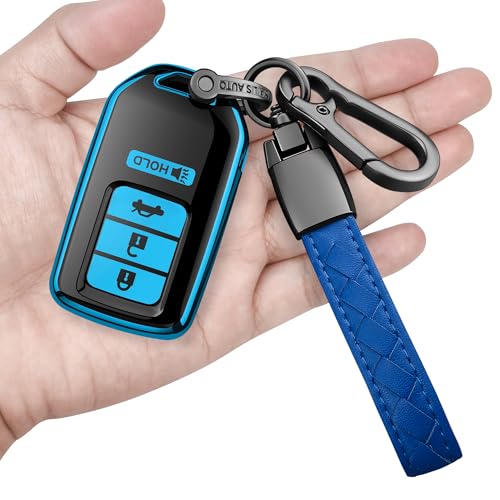 Sindeda for Honda Key fob Cover with Leather Keychain,Soft TPU