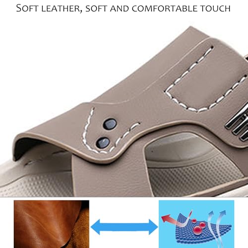Men'S Leather Flat Beach Sandals With Adjustable Dual Use Ankle Straps Summer Slip-On Casual Sandals Lightweight Breathable Non-Slip Slippers2