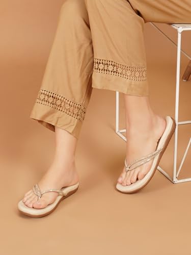 Image of JM LOOKS Elegant Embellished Shimmer Strap Flip Flops Comfortable Lightweight Daily Wear Flat Sandals For Women