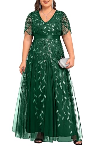 Image of Pinup Fashion Plus Size Formal Dresses - Evening Gowns Wedding Sequin Embroidery V-Neck Prom Long Dress