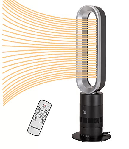 1850W Heater Fan, 32 inch Tower Fan,10 Speeds & 9 Hours Timer, 90 Â° Osillating Bladeless Fan, with Remote Control, Air Circulator Fan for Room ï¼ˆGrey/Silverï¼‰
