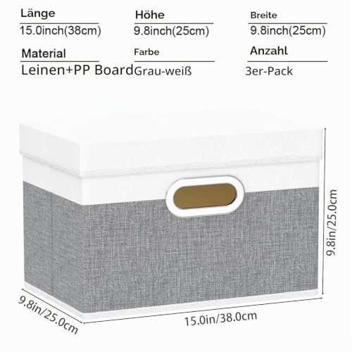 Yawinhe 3 Stück Aufbewahrungsbox mit Deckel,38x25x25cm,Weiß/Grau – Ansicht 5
