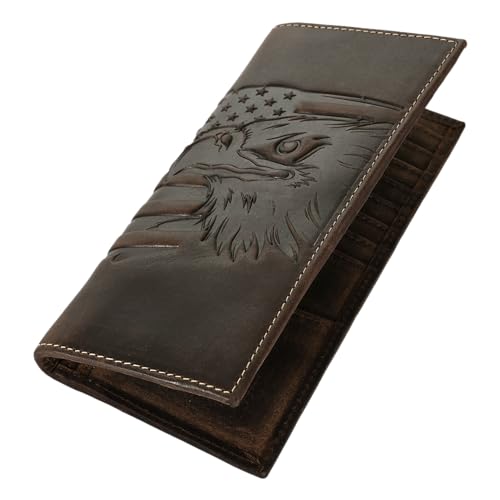 Image of ELIZO Leather Long Wallet for Men Western Wallet Rodeo Mens Wallet Flat Bifold Wallets for Men Biker Billfold Wallet for Men Cowboy Wallet Credit 12 Card Holder