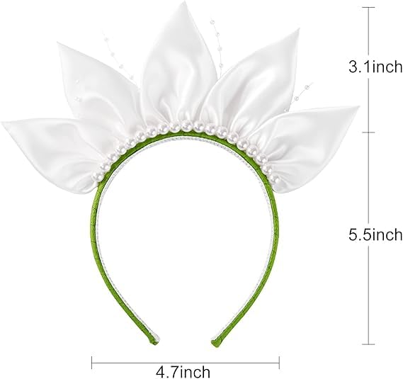 ALUNME Women's Halloween Princess Costume Accessory Set, Flower Headband, Green Gloves & Necklace - Image 3