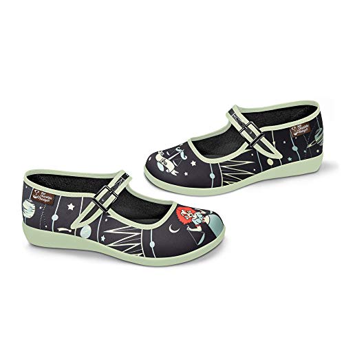 Image of Hot Chocolate Design Chocolaticas Funky Canvas Women's Mary Jane Flat Shoes, Libra, 4 UK