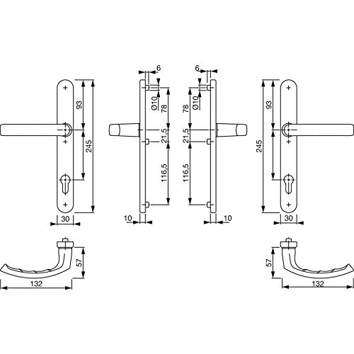 HOPPE KORKGRIFF — auf einer schmalen Platte, Türstärke 72-82, Silber