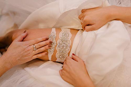 Yanstar Wedding Bridal Garter Belt Off White Stretch Lace Bridal Garter Sets With Rose Gold Rhinestones For Wedding #TOP3
