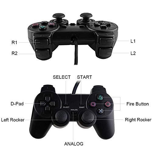 PS2 Wired Controller, Double Shock Dual Vibration Twin Shock Gamepad for Sony Playstation 2, Black - Thumbnail 5