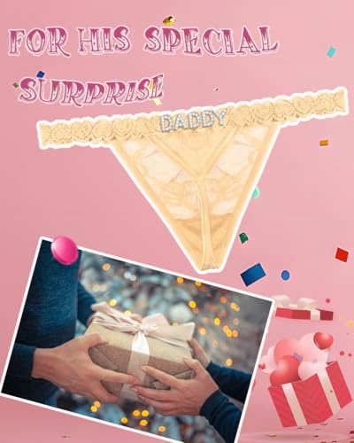 Image of Sexy Underwear for Women Lace Panties Sexy Thong with Funny Rhinestone Letters for Couple Gifts