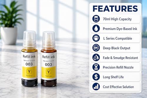 Image of ROHINK EP 003 Refill Ink for Epson Printers, Yellow, Pack 2