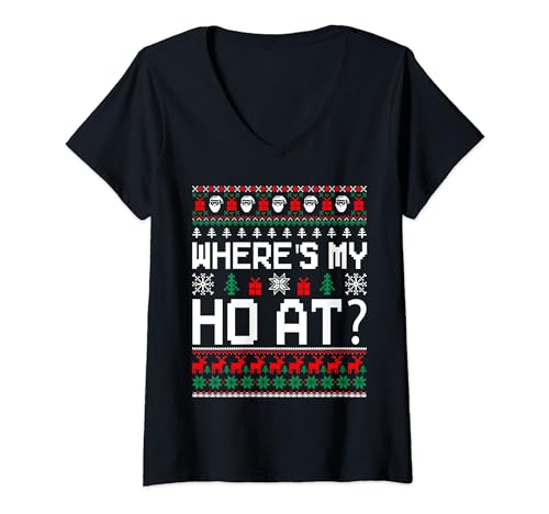Où sont mes couples Ho At Ho Matching Ugly Christmas T-Shirt avec Col en V