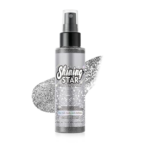 Glitter Spray Silver Silver Body Hair Glitter Spray - Long-Lasting Sparkle Shimmer Powder for Clothing Fabric - Shimmer for Face Hair - Lightweight Shiny Hairspray for Women Festival Party Makeup