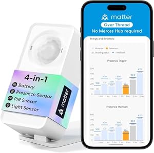 Meross Matter Over Thread Präsenzsensor, Drahtloser WLAN Bewegungsmelder Innen und Außen IP67, Smart Anwesenheitssensor mit mmWave, PIR, Licht, Kompatibel mit Home Assistant, HomeKit, Alexa, Google