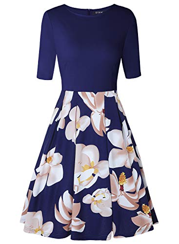 oten Vestido de té de Mangas Medio Vintage Floral de Las Mujeres Vestidos de cóctel de Fiesta de Rockabilly