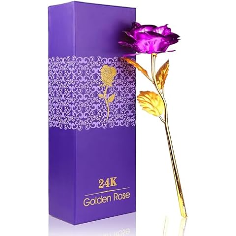 ALLOMN 24K Golden Rose, Artificial Rose Flower Gifts for Her with Luxury Gift Box Great Gift Idea for Valentine's Day, Mother's Day, Birthday, Anniversary (Purple) Cover